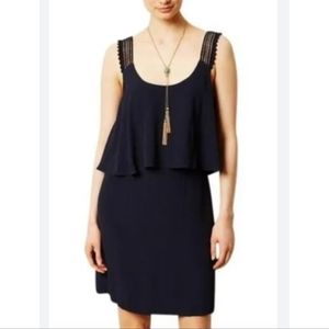 Maeve Anthropology Navy Blue Crochet Straps Layered Dress (Size 4)